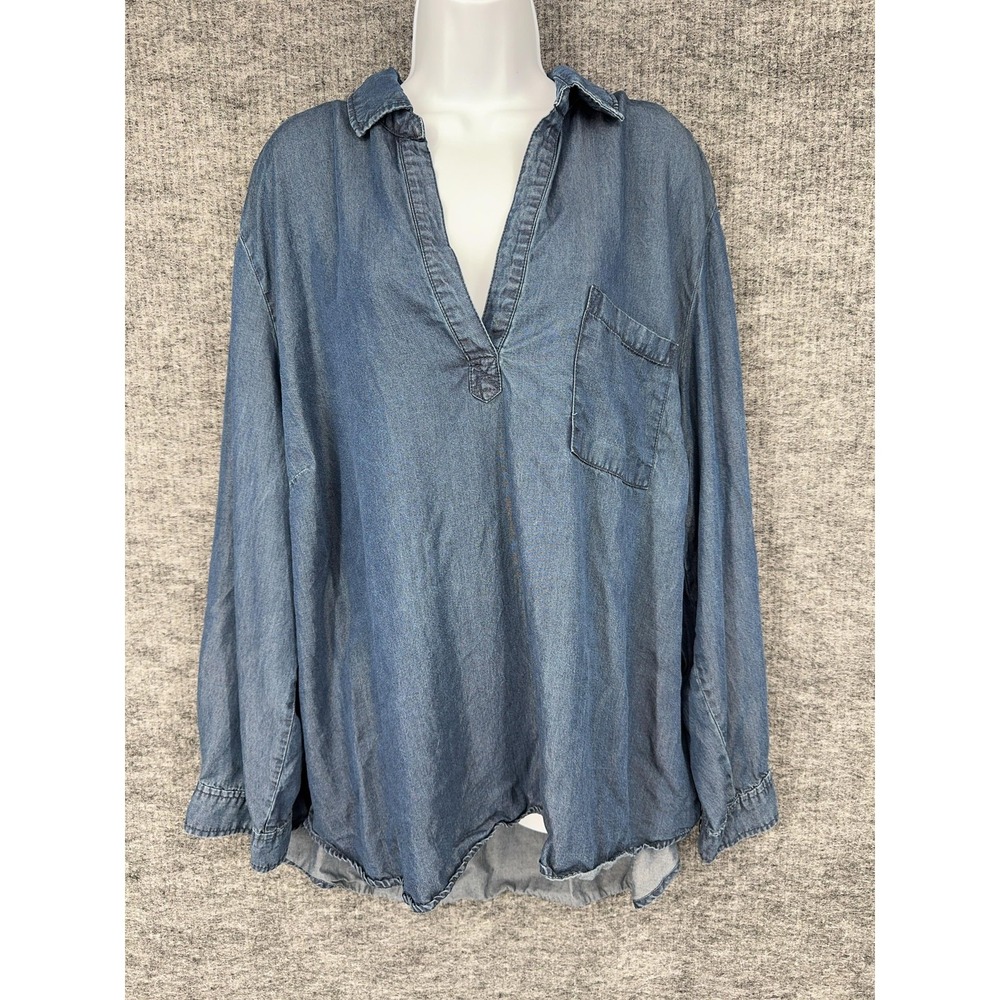 Workshop Republic Clothing Blouse Womens 3X Blue Tencel Chambray Tunic Top